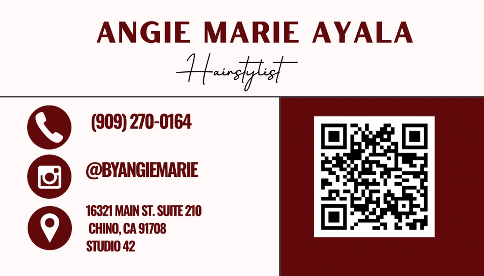 Angie Marie Ayala hairstylist contact card