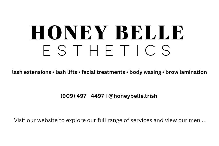 Honey Belle Esthetics services and contact card